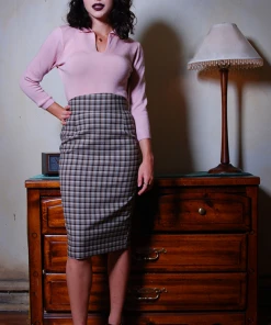 Final Sale - Vintage High Waist Pencil Skirt In Peacock Plaid | Laura Byrnes Design