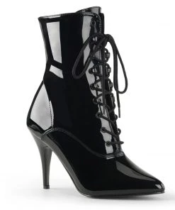 Pleaser Vanity Lace-Up Ankle Boot In Black Faux Patent