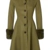 Shop All In-Stock Items By Size Final Sale - Erin Coat With Removable Trim In Olive | Voodoo Vixen