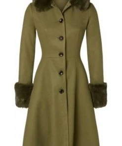 Shop All In-Stock Items By Size Final Sale - Erin Coat With Removable Trim In Olive | Voodoo Vixen