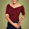 Final Sale - Anika Bow Top In Burgundy Stretch Knit | Voodoo Vixen