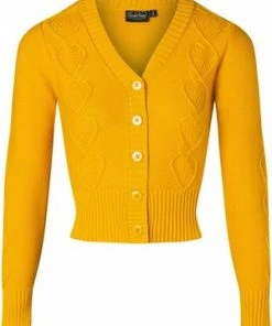 Jazmine Heart Knit Cardigan In Mustard | Voodoo Vixen