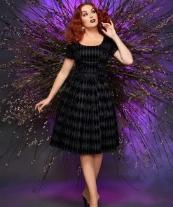 Shop All In-Stock Items By Size Final Sale - Pinup Couture Gena Dress In Black Flocked Harlequin
