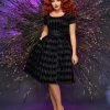 Final Sale - Pinup Couture Gena Dress In Black Flocked Harlequin
