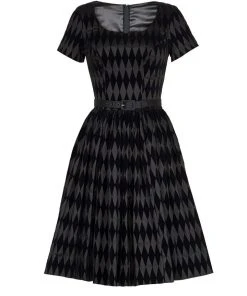 Final Sale - Pinup Couture Gena Dress In Black Flocked Harlequin 12 Final Sale - Pinup Couture Gena Dress In Black Flocked Harlequin