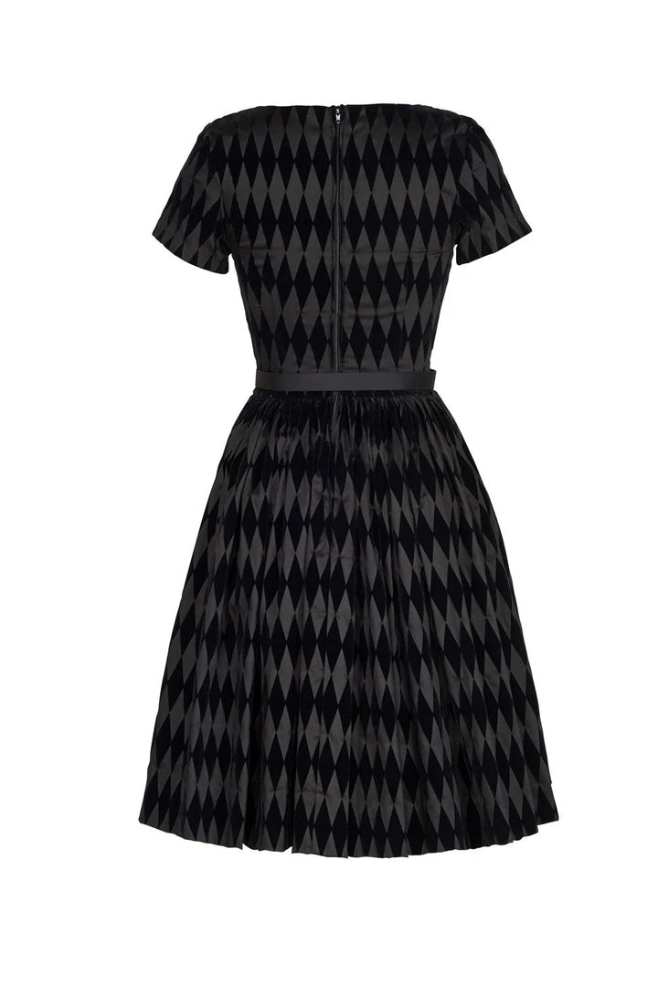 Final Sale - Pinup Couture Gena Dress In Black Flocked Harlequin 8 Final Sale - Pinup Couture Gena Dress In Black Flocked Harlequin