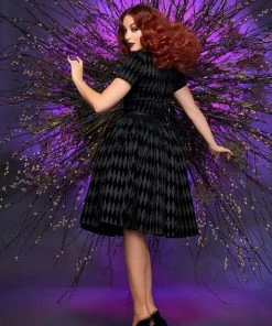 Final Sale - Pinup Couture Gena Dress In Black Flocked Harlequin 11 Final Sale - Pinup Couture Gena Dress In Black Flocked Harlequin