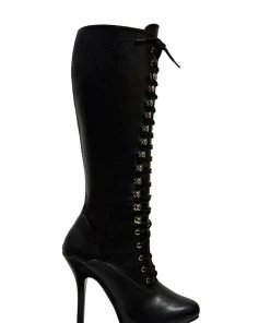 Pleaser Tura Lace Up Knee High Boot In Black Vegan Patent Leather Shop All In-Stock Items By Size