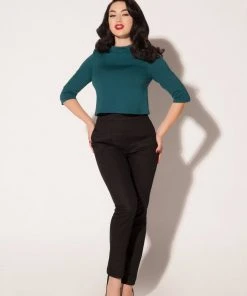 Laura Byrnes Design Shop All In-Stock Items By Size Vintage High Waisted Tapered Long Trousers In Black Stretch Twill | Laura Byrnes