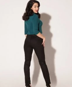 Laura Byrnes Design Vintage High Waisted Tapered Long Trousers In Black Stretch Twill | Laura Byrnes Shop All In-Stock Items By Size