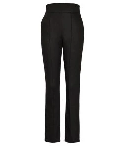 Laura Byrnes Design Vintage High Waisted Tapered Long Trousers In Black Stretch Twill | Laura Byrnes Shop All In-Stock Items By Size