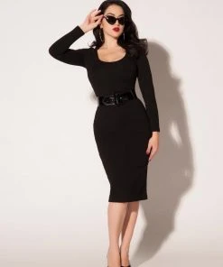 Couture For Every Body What's New, Pussycat? Hannah Wiggle Dress In Black Crepe | Laura Byrnes Design