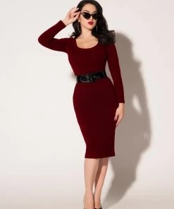 Hannah Wiggle Dress In Garnet Crepe | Laura Byrnes Design What's New, Pussycat?