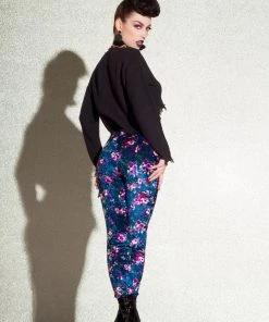 Traci Lords For Couture For Every Body Final Sale - Lola Pant Long Crushed Velvet Leggings In Blue Floral Print By Traci Lords 20 Traci Lords For Couture For Every Body Final Sale - Lola Pant Long Crushed Velvet Leggings In Blue Floral Print By Traci Lords