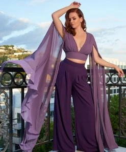 Rubber Ducky COMING SOON - Gothic Glamour Crop Top In Grape Purple With Floor Length Sheer Cape Sleeves Shop All In-Stock Items By Size
