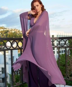 Rubber Ducky COMING SOON - Gothic Glamour Crop Top In Grape Purple With Floor Length Sheer Cape Sleeves Shop All In-Stock Items By Size