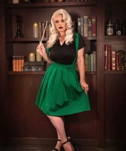 OYS Final Sale - Magically Made For Couture For Every Body Joanne Jumper Skirt With Removable Straps In Green Cotton Sateen Shop All In-Stock Items By Size