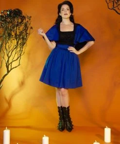 OYS Final Sale - Magically Made For Couture For Every Body Joanne Jumper Skirt With Removable Straps In Blue Cotton Sateen Shop All In-Stock Items By Size