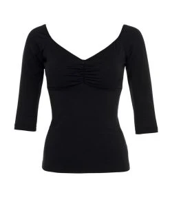 Final Sale - The Kayla 3/4 Sleeve Top In Black Stretch Cotton Knit | Deadly Dames