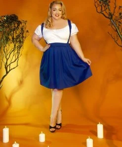 OYS Final Sale - Magically Made For Couture For Every Body Joanne Jumper Skirt With Removable Straps In Blue Cotton Sateen Shop All In-Stock Items By Size