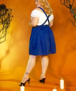 OYS Final Sale - Magically Made For Couture For Every Body Joanne Jumper Skirt With Removable Straps In Blue Cotton Sateen Shop All In-Stock Items By Size