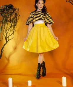 OYS Final Sale - Magically Made For Couture For Every Body Joanne Jumper Skirt With Removable Straps In Yellow Cotton Sateen