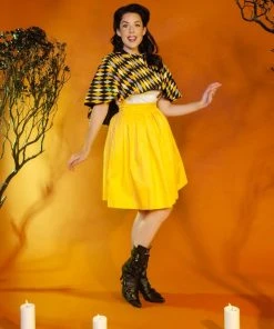 OYS Final Sale - Magically Made For Couture For Every Body Joanne Jumper Skirt With Removable Straps In Yellow Cotton Sateen