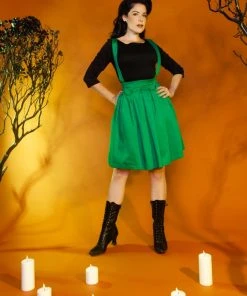 OYS Final Sale - Magically Made For Couture For Every Body Joanne Jumper Skirt With Removable Straps In Green Cotton Sateen Shop All In-Stock Items By Size
