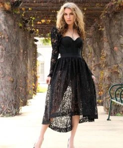 OYS - XS - S -Final Sale - Bella Gothic High-low Skirt In Solid Black Bisou Lace | Pinup Couture