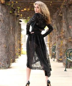 OYS - XS - S -Final Sale - Bella Gothic High-low Skirt In Solid Black Bisou Lace | Pinup Couture