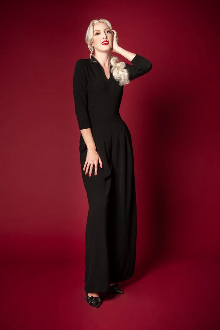 Dietrich Vintage Wide Leg Trousers In Black Crepe 32" Inseam | Laura Byrnes Design What's New, Pussycat? 6 Dietrich Vintage Wide Leg Trousers In Black Crepe 32" Inseam | Laura Byrnes Design What's New, Pussycat?