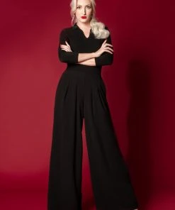 Dietrich Vintage Wide Leg Trousers In Black Crepe 32" Inseam | Laura Byrnes Design What's New, Pussycat? 19 Dietrich Vintage Wide Leg Trousers In Black Crepe 32