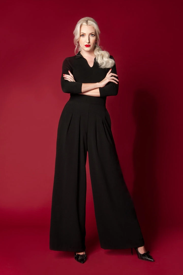 Dietrich Vintage Wide Leg Trousers In Black Crepe 32" Inseam | Laura Byrnes Design What's New, Pussycat? 5 Dietrich Vintage Wide Leg Trousers In Black Crepe 32" Inseam | Laura Byrnes Design What's New, Pussycat?