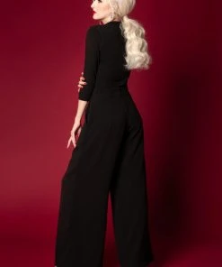 Dietrich Vintage Wide Leg Trousers In Black Crepe 32" Inseam | Laura Byrnes Design What's New, Pussycat? 21 Dietrich Vintage Wide Leg Trousers In Black Crepe 32