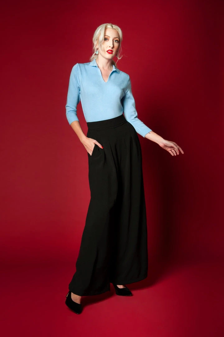 Dietrich Vintage Wide Leg Trousers In Black Crepe 32" Inseam | Laura Byrnes Design What's New, Pussycat? 9 Dietrich Vintage Wide Leg Trousers In Black Crepe 32" Inseam | Laura Byrnes Design What's New, Pussycat?