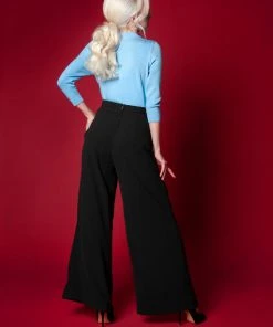 Dietrich Vintage Wide Leg Trousers In Black Crepe 32" Inseam | Laura Byrnes Design What's New, Pussycat? 24 Dietrich Vintage Wide Leg Trousers In Black Crepe 32