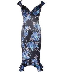 Shop All In-Stock Items By Size Final Sale - Isabelle Wiggle Dress In Blue Roses | Laura Byrnes Design