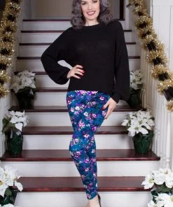Traci Lords For Couture For Every Body Final Sale - Lola Pant Long Crushed Velvet Leggings In Blue Floral Print By Traci Lords 22 Traci Lords For Couture For Every Body Final Sale - Lola Pant Long Crushed Velvet Leggings In Blue Floral Print By Traci Lords