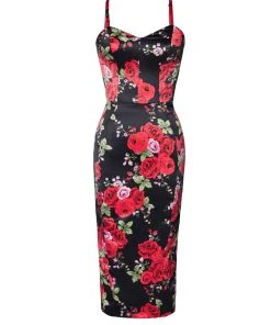 Shop All In-Stock Items By Size Final Sale - Pinup Couture Audrey Wiggle Dress In Red Rose Satin