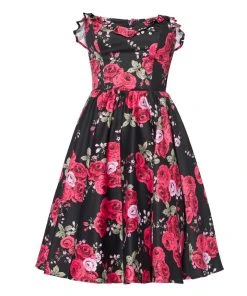 Final Sale - Bela Strapless Bustier Swing Dress In Red Roses Sateen | Pinup Couture 15 Final Sale - Bela Strapless Bustier Swing Dress In Red Roses Sateen | Pinup Couture