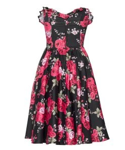 Final Sale - Bela Strapless Bustier Swing Dress In Red Roses Sateen | Pinup Couture 14 Final Sale - Bela Strapless Bustier Swing Dress In Red Roses Sateen | Pinup Couture