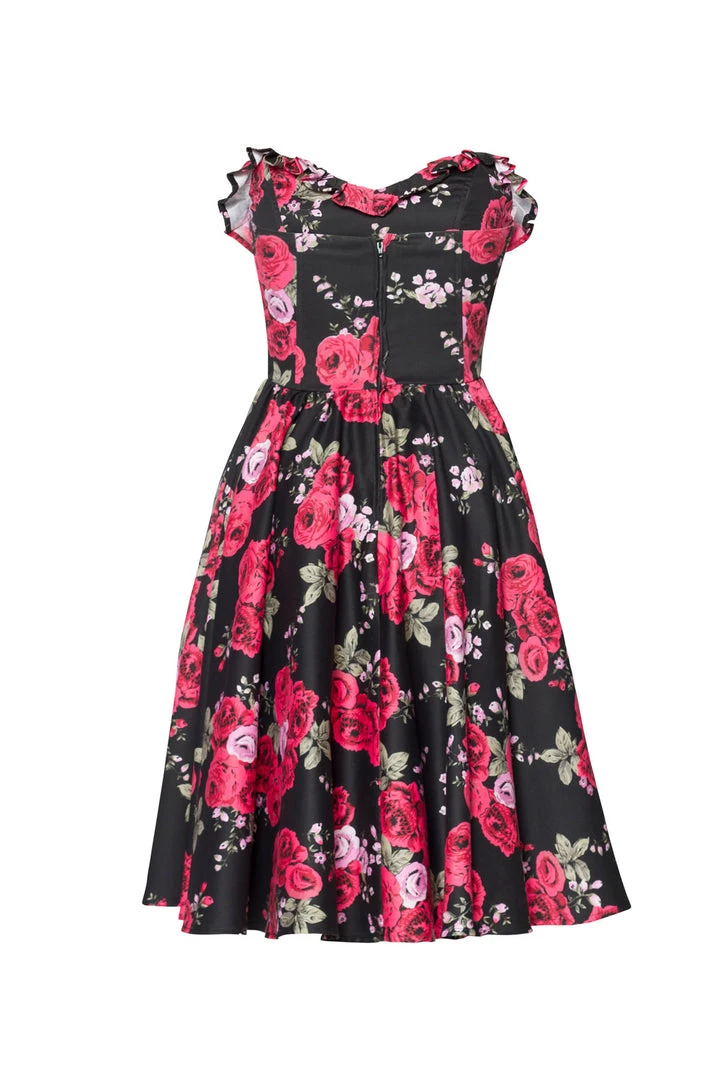 Final Sale - Bela Strapless Bustier Swing Dress In Red Roses Sateen | Pinup Couture 8 Final Sale - Bela Strapless Bustier Swing Dress In Red Roses Sateen | Pinup Couture