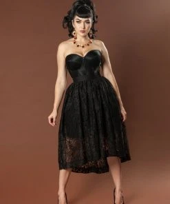 OYS - XS - S -Final Sale - Bella Gothic High-low Skirt In Solid Black Bisou Lace | Pinup Couture