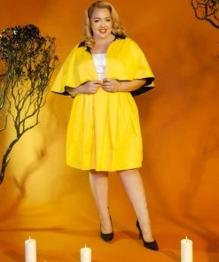 OYS Final Sale - Magically Made For Couture For Every Body Joanne Jumper Skirt With Removable Straps In Yellow Cotton Sateen