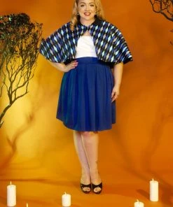 OYS Final Sale - Magically Made For Couture For Every Body Celestina Reversible Capelet In Black And Blue House Harlequin Shop All In-Stock Items By Size
