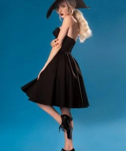 Shop All In-Stock Items By Size Final Sale - Bela Bustier Dress In Black Cotton Sateen | Pinup Couture