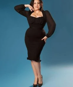 Final Sale - Aziza Vintage Inspired Wiggle Dress In Black Ponte De Roma | Pinup Couture Shop All In-Stock Items By Size