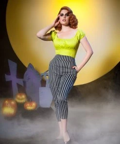 Final Sale - Vintage Style High Waisted Cropped Trousers In Victorian Stripe | Laura Byrnes Design