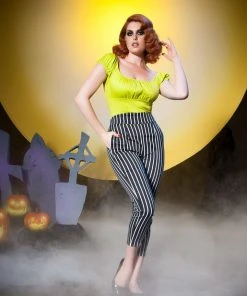 Final Sale - Vintage Style High Waisted Cropped Trousers In Victorian Stripe | Laura Byrnes Design