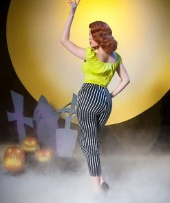 Final Sale - Vintage Style High Waisted Cropped Trousers In Victorian Stripe | Laura Byrnes Design